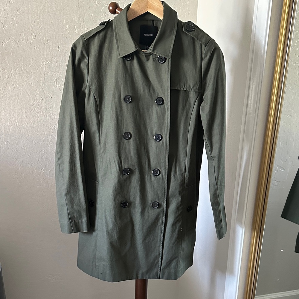 Forever 21 Olive Green Double-Breasted Trench Coat